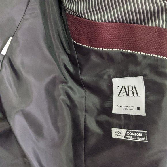 Zara Mens Blazer Sports Jacket Burgundy NEW - Picture 4 of 4